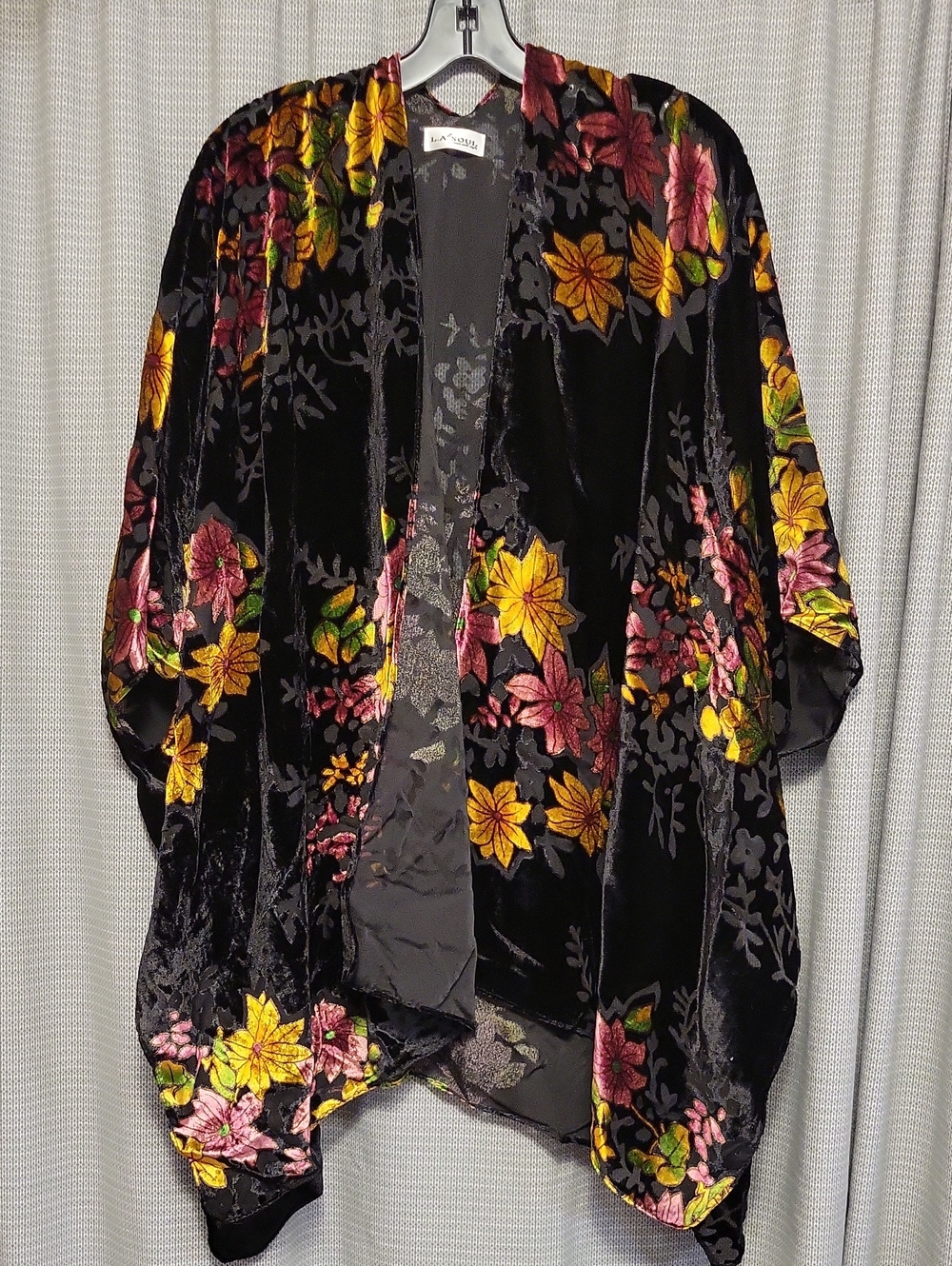 Allison Taylor Black Floral Velvet Kimono Cardigan